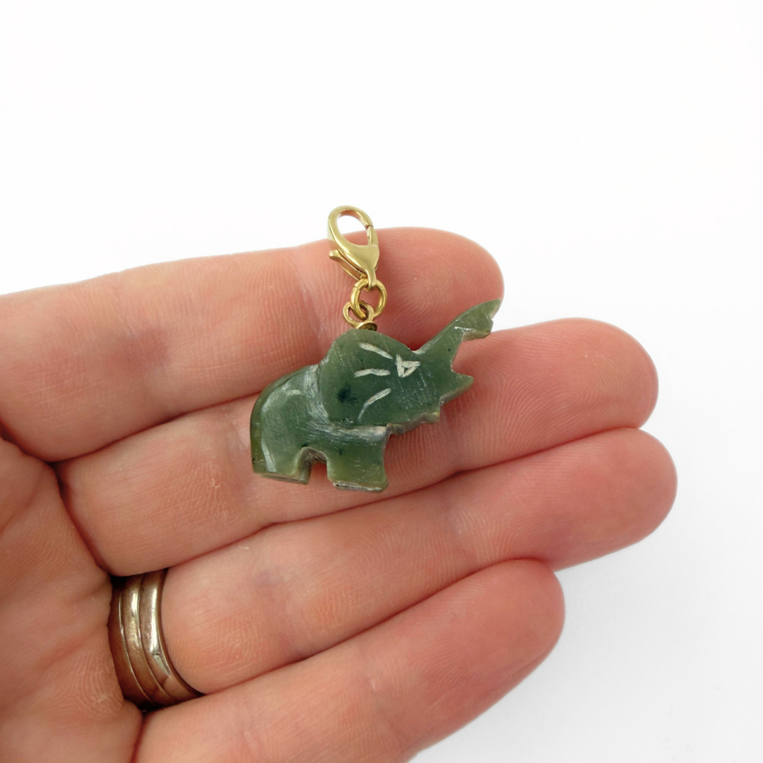 Vintage carved green jade elephant charm
