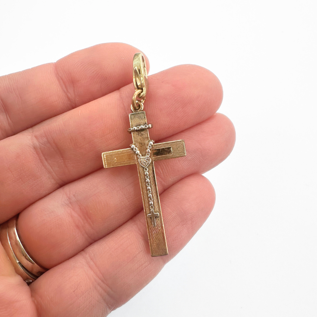 Vintage gold tone rosary cross charm pendant