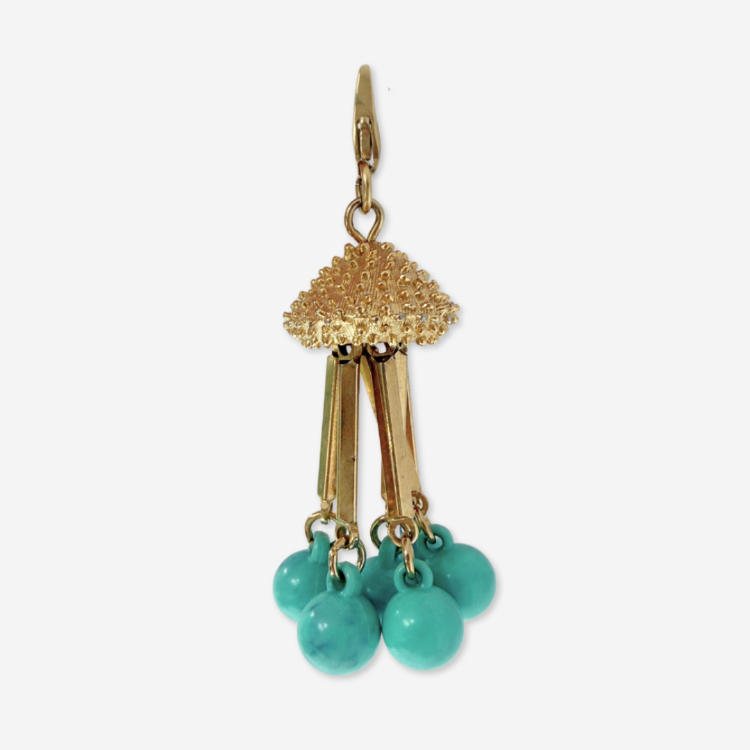 Vintage gold tone tassel charm with turquoise bead drops