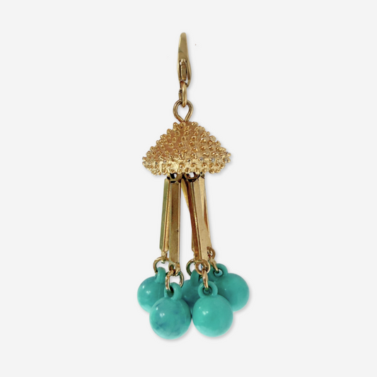 Vintage gold tone tassel charm with turquoise bead drops