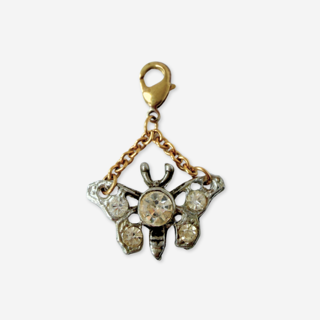 Refashioned vintage clear rhinestone butterfly charm