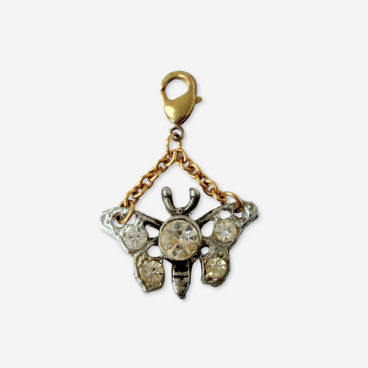 Refashioned vintage clear rhinestone butterfly charm