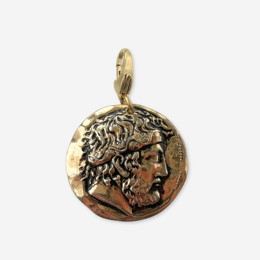 Vintage shiny gold Zeus coin charm