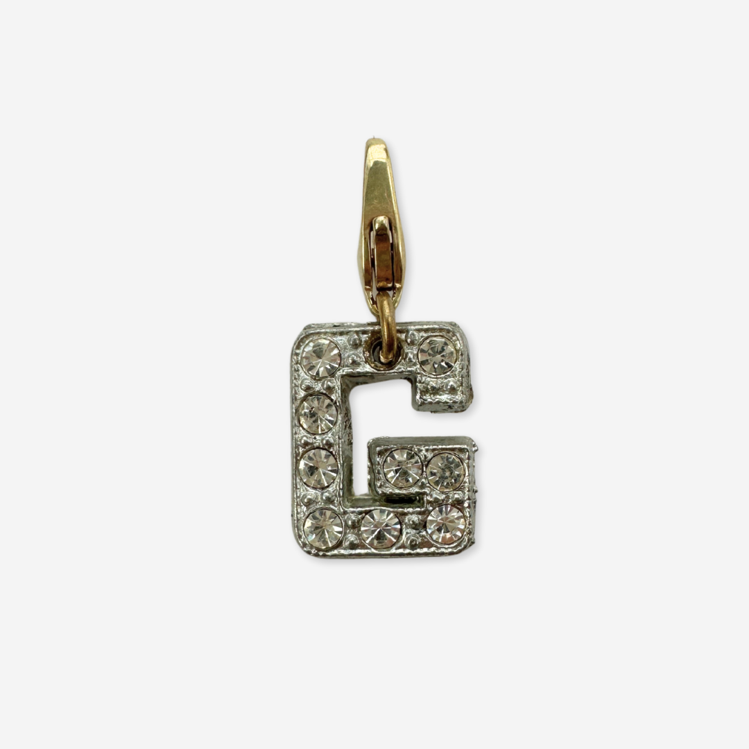 Small vintage clear rhinestone letter "G" charm