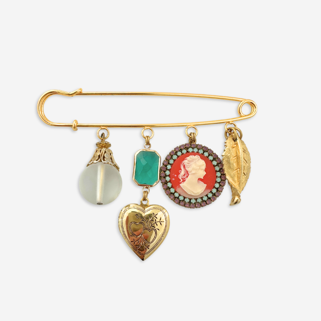 Vintage Charm Safety Pin Brooch