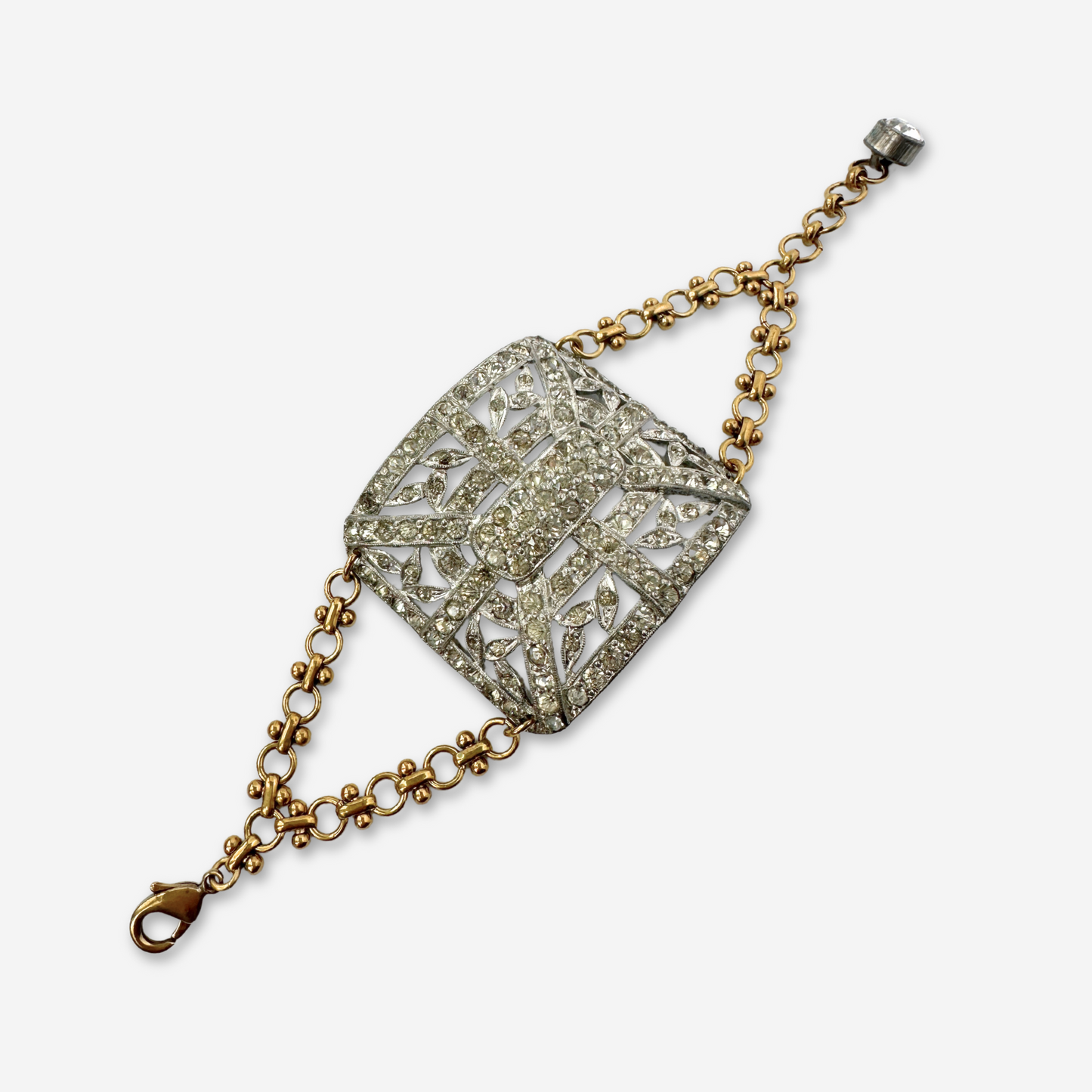 Refashioned Antique Rhinestone shoe Buckle bracelet with brass chain