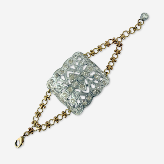Refashioned Antique Rhinestone Shoe Buckle bracelet with brass chain