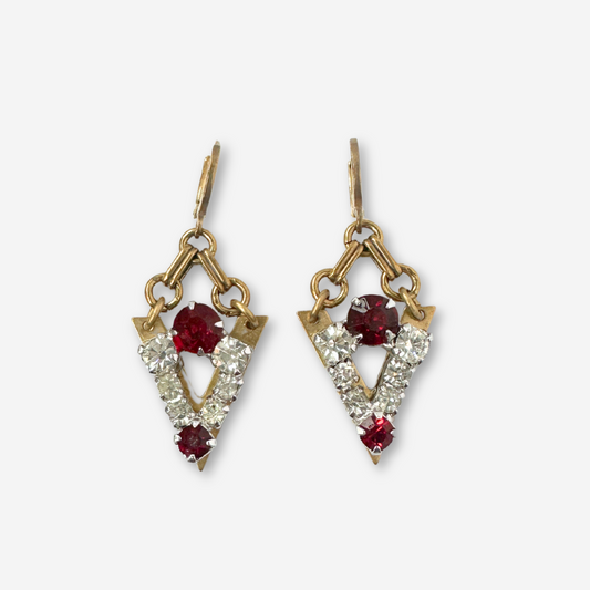 Refashioned vintage clear and red rhinestone dagger drops