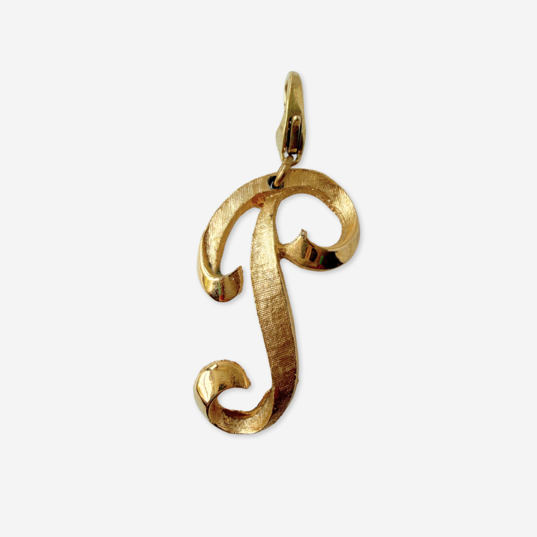 Large vintage matte gold  "P" monogram charm