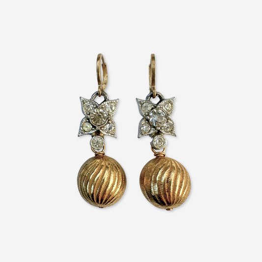 Refashioned vintage clear rhinestone and gold bead earrings