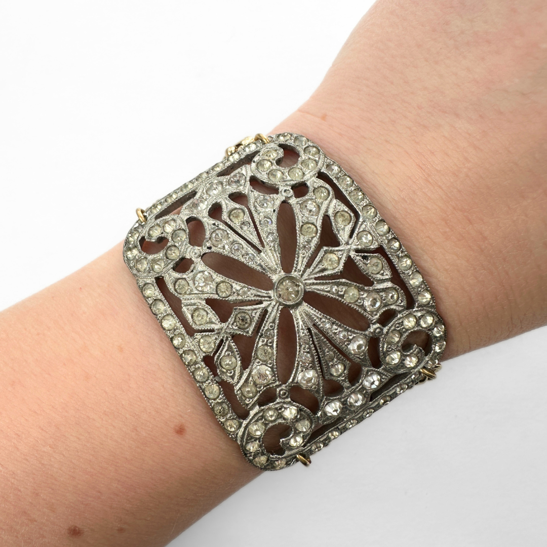 Refashioned Antique Rhinestone Shoe Buckle bracelet with brass chain