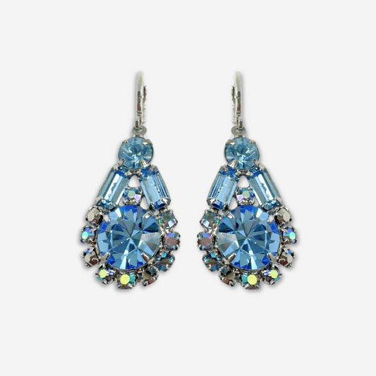 Refashioned vintage large ice blue and iridescent rhinestone drop earrings