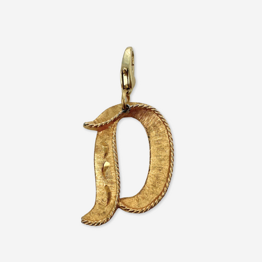 Large vintage matte gold  "D" monogram charm