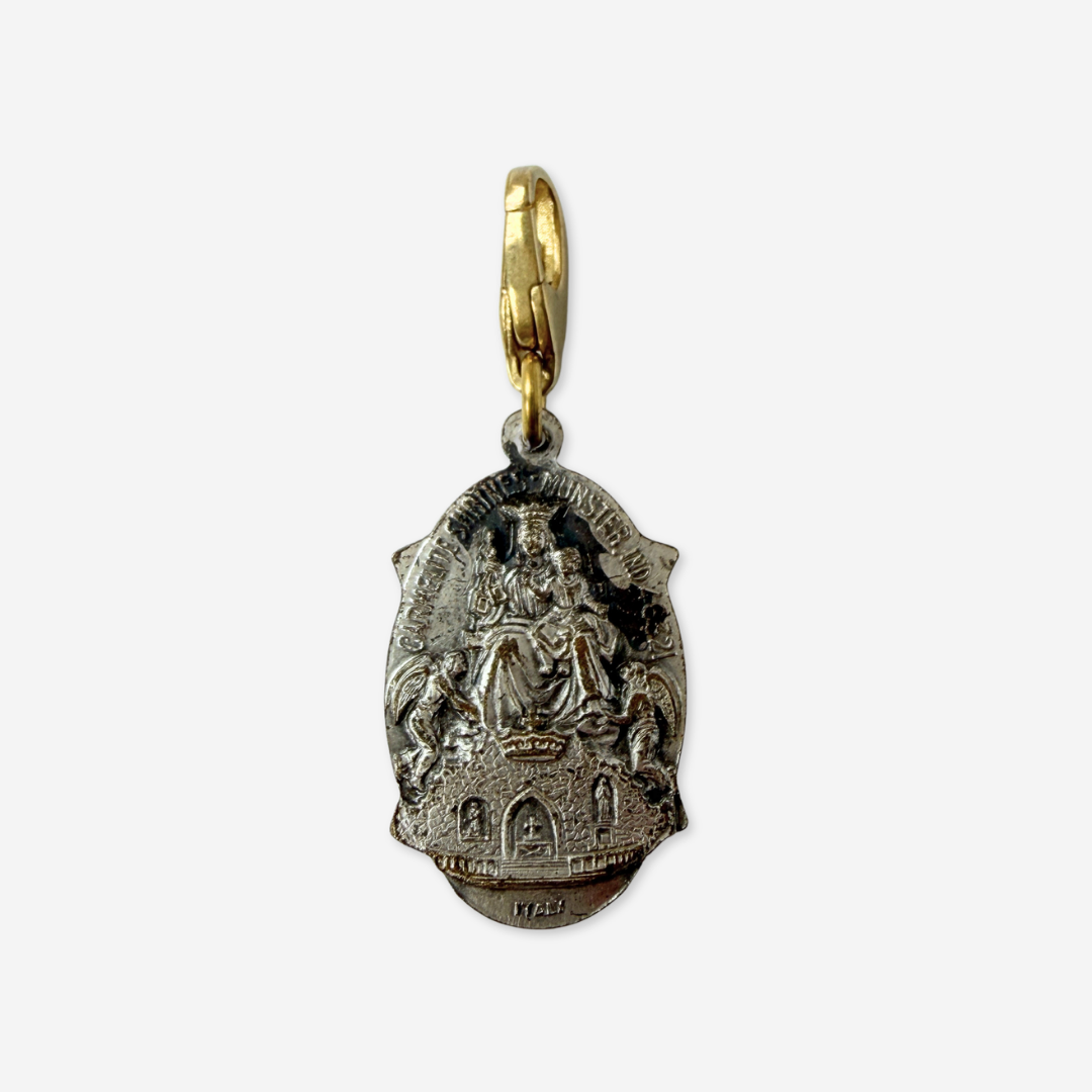 Vintage aged silver Jesus/ Lady of Mt. Carmel oval charm