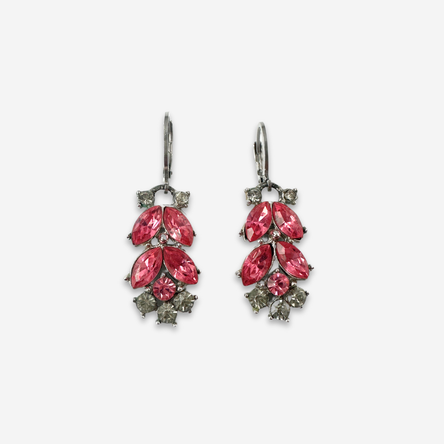 Refashioned vintage small pink and gray rhinestone earrings