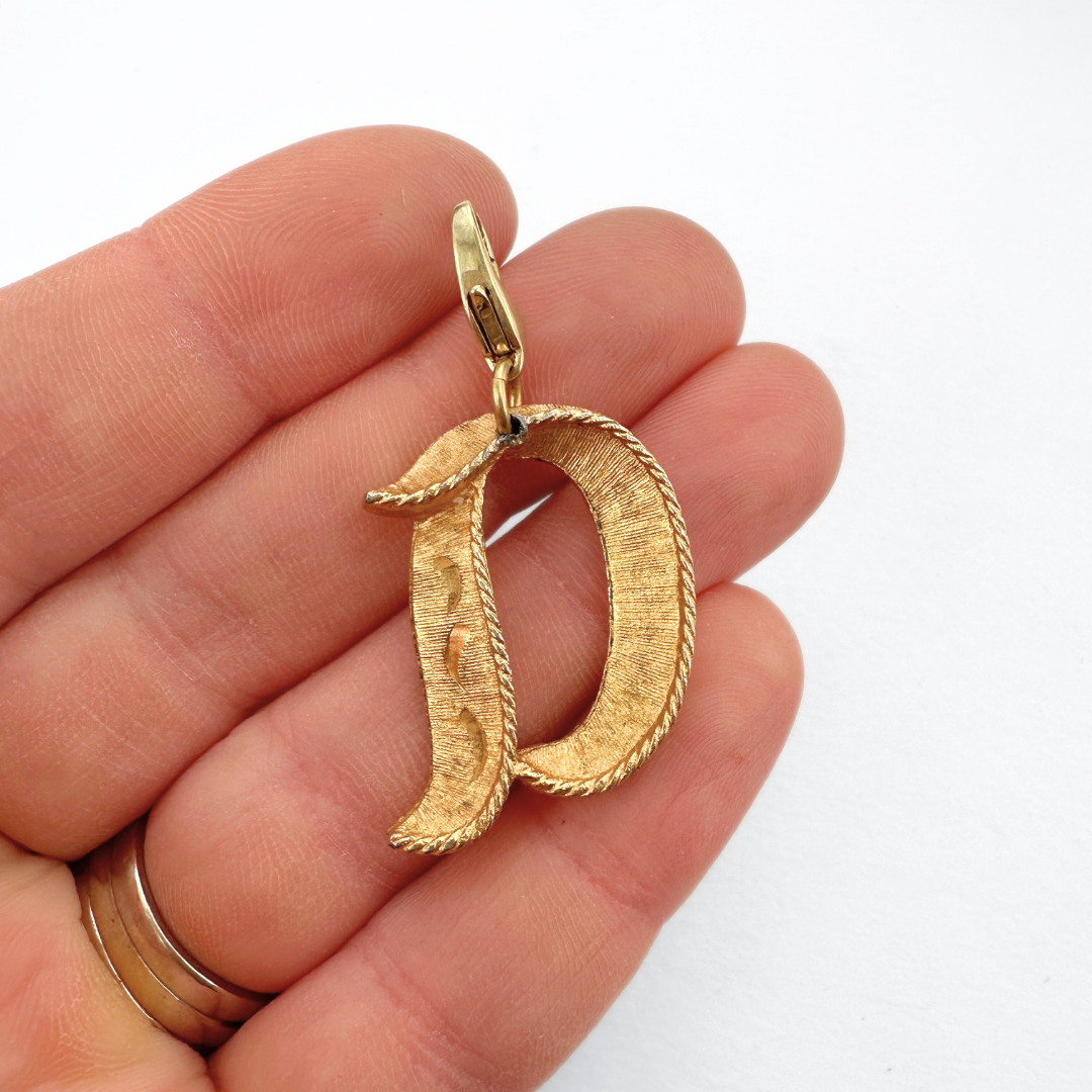 Large vintage matte gold  "D" monogram charm
