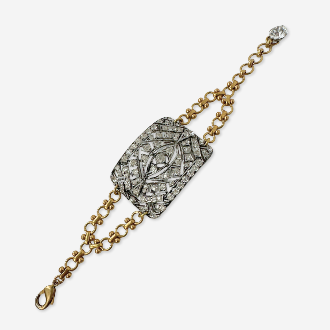 Refashioned Antique Rhinestone Shoe Buckle bracelet with brass chain