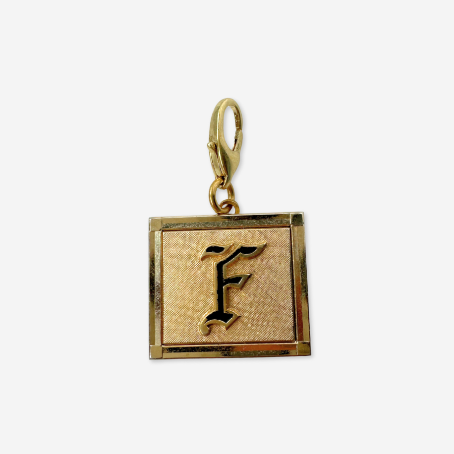 Rectangular gold letter "F" vintage cufflink charm
