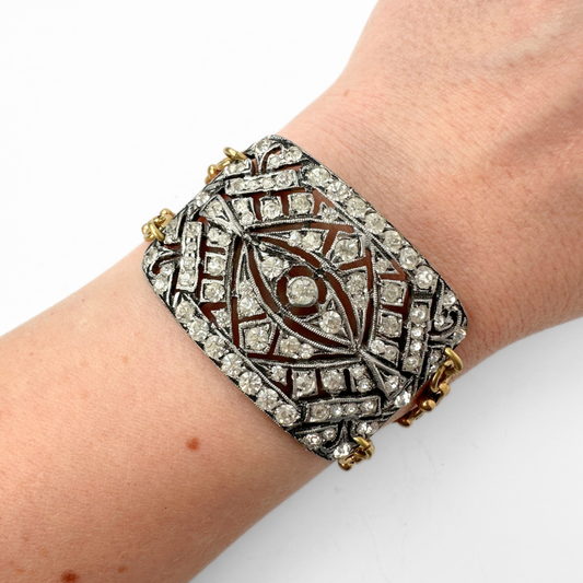 Refashioned Antique Rhinestone Shoe Buckle bracelet with brass chain