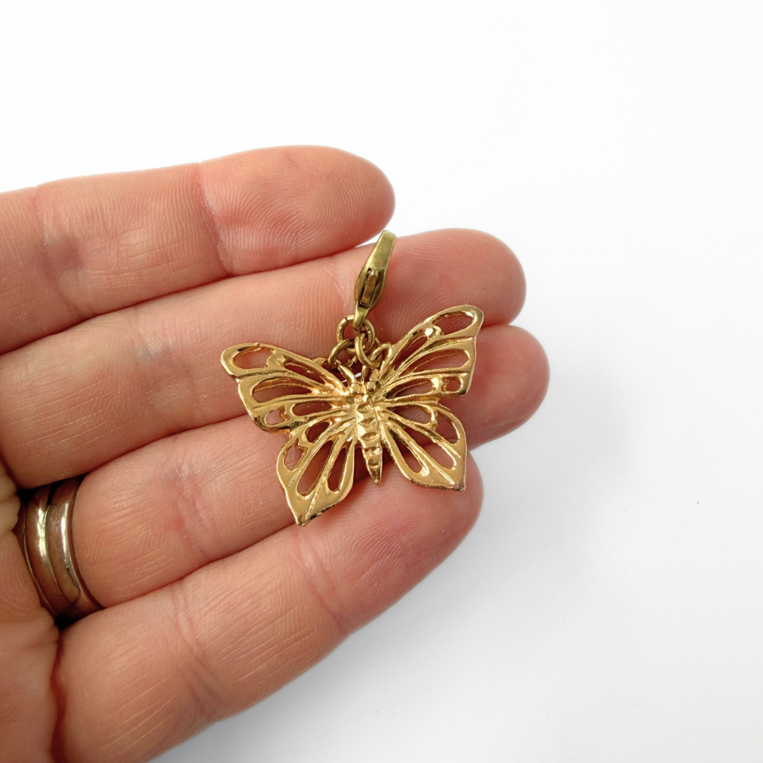 Refashioned Vintage gold tone butterfly charm