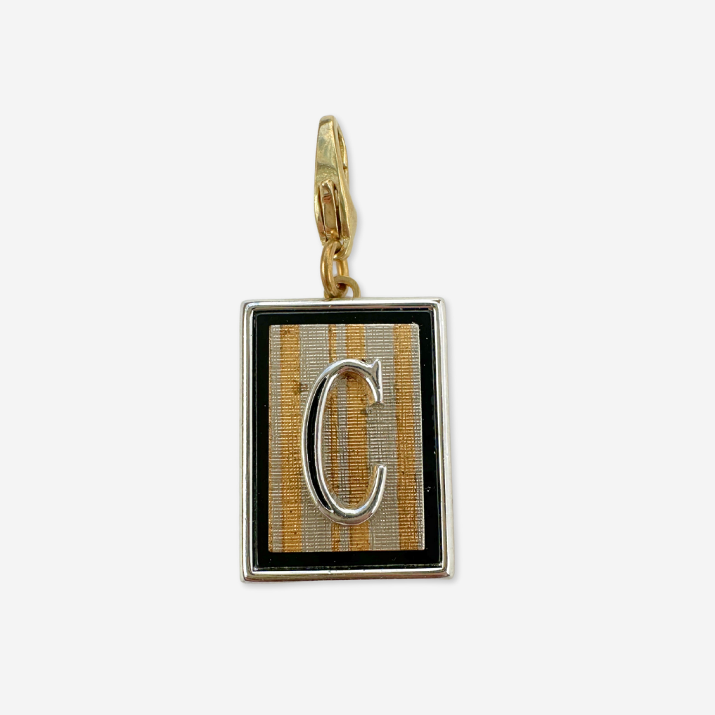 Vintage rectangular letter "C"  striped cufflink charm
