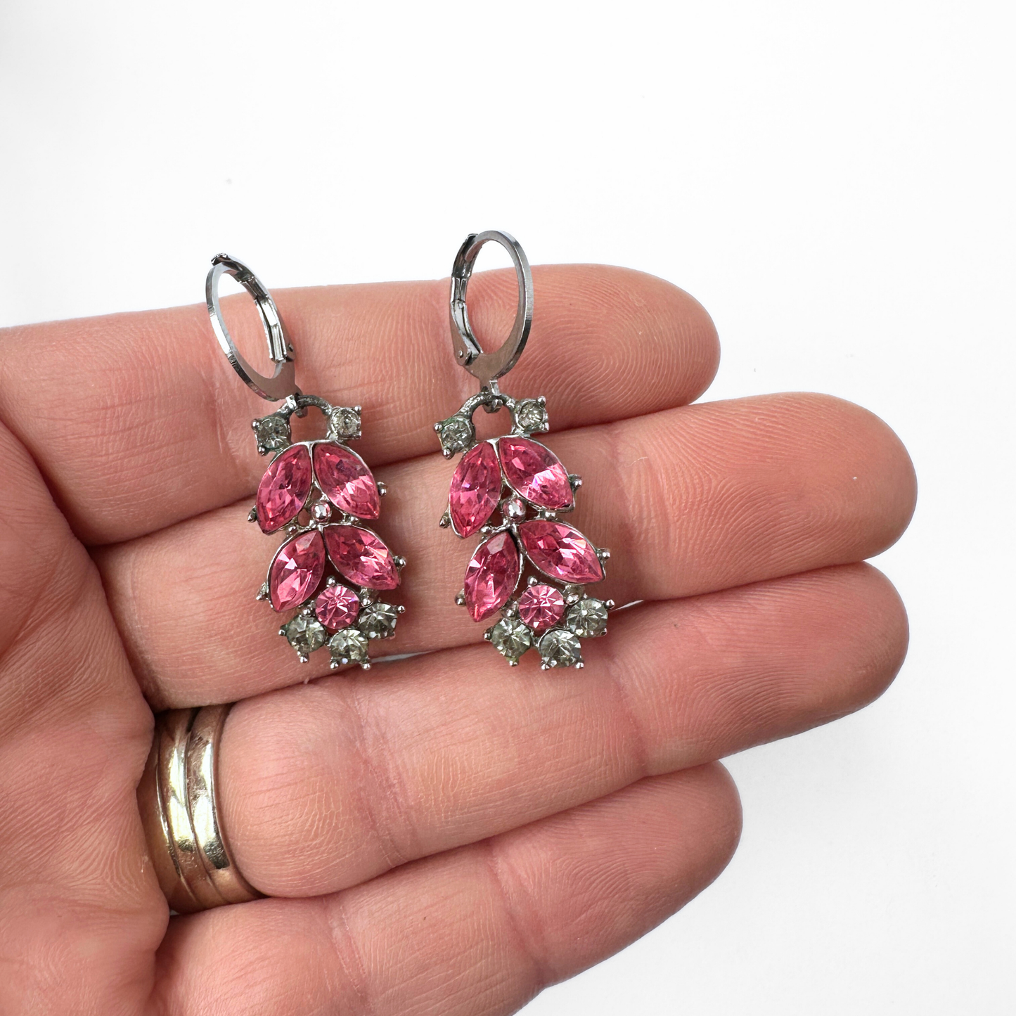 Refashioned vintage small pink and gray rhinestone earrings