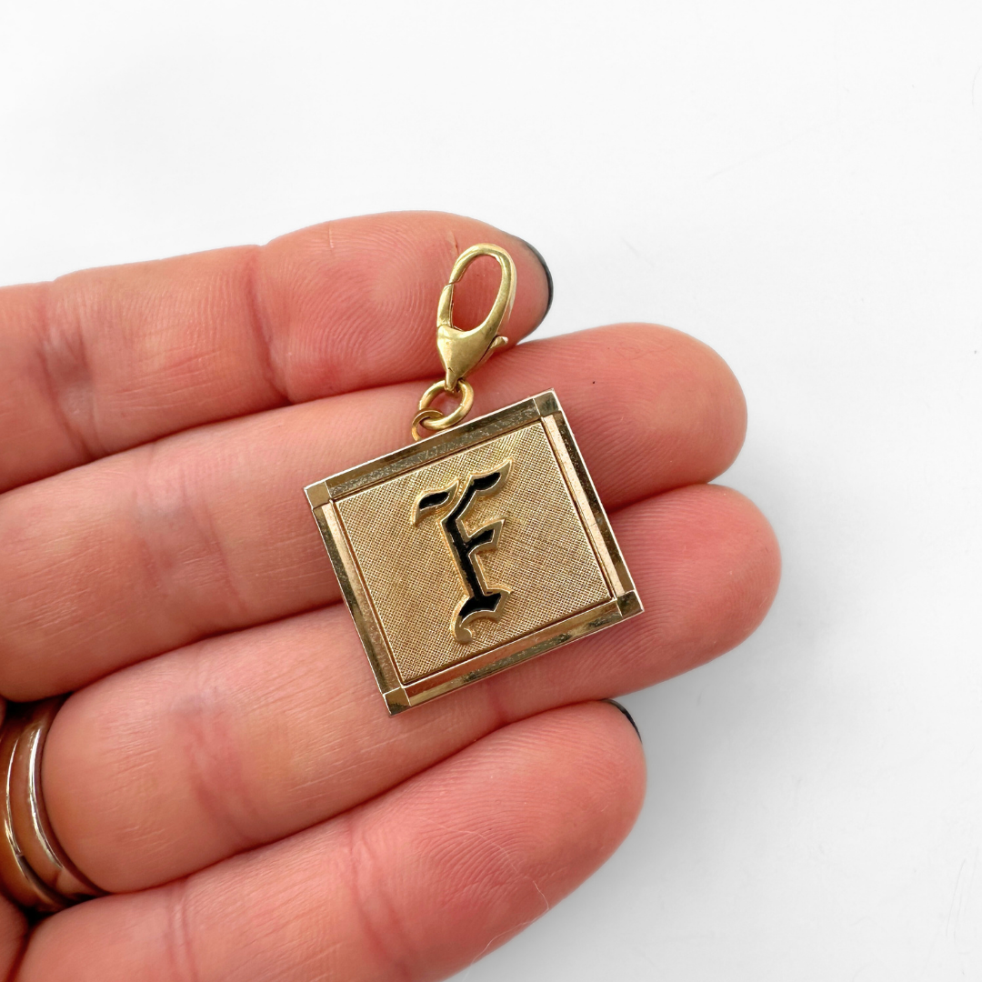Rectangular gold letter "F" vintage cufflink charm