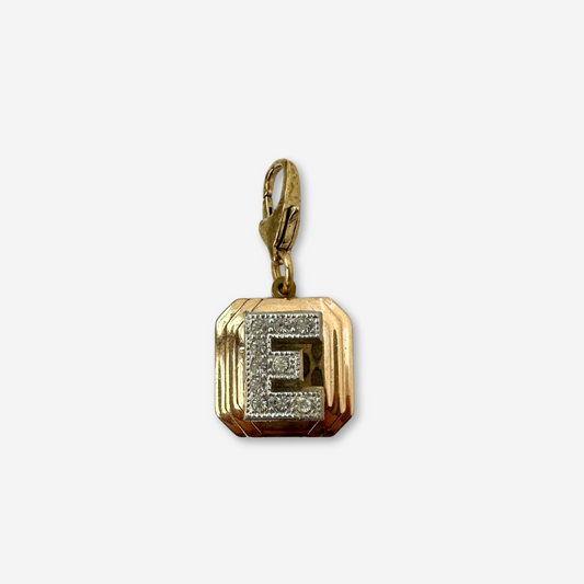 Vintage rhinestone letter "E" gold cufflink charm