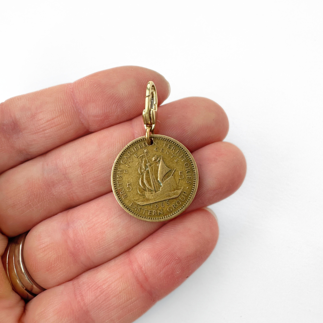 Vintage 1965 Queen Elizabeth 5 cent coin charm