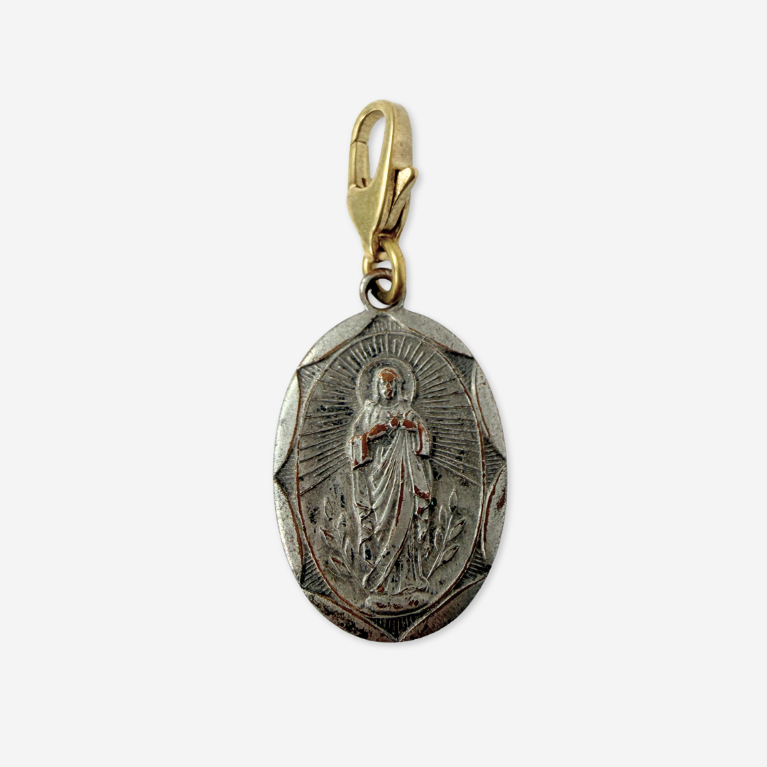 Vintage aged silver Lady of Mt. Carmel oval charm