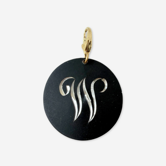 Large vintage black matte circular "W" monogram charm