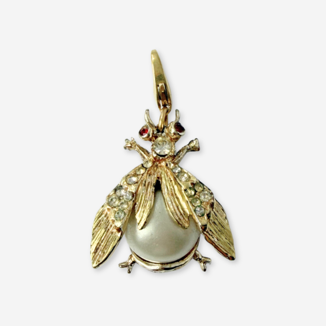 Large vintage gold and pearl rhinestone insect charm
