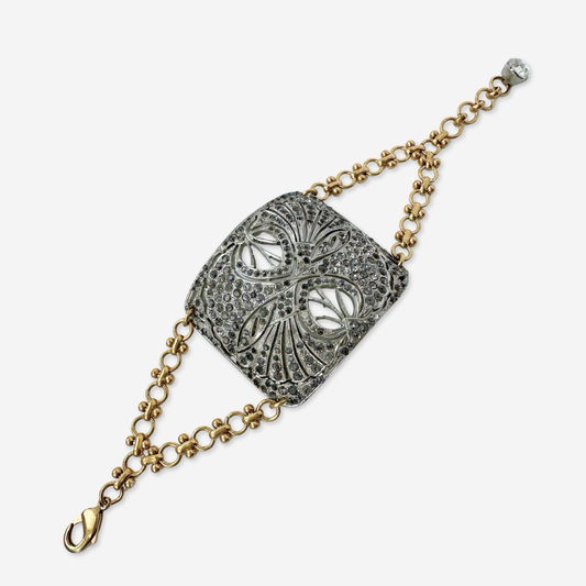 Refashioned Antique Rhinestone Shoe Buckle bracelet with brass chain