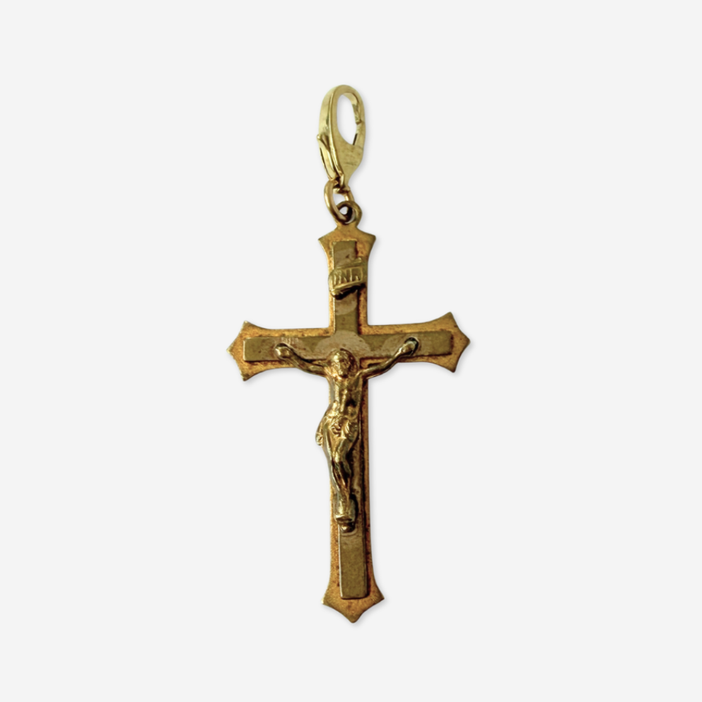 Vintage aged brass crucifix cross charm pendant