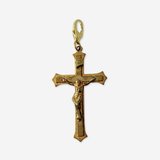 Vintage aged brass crucifix cross charm pendant
