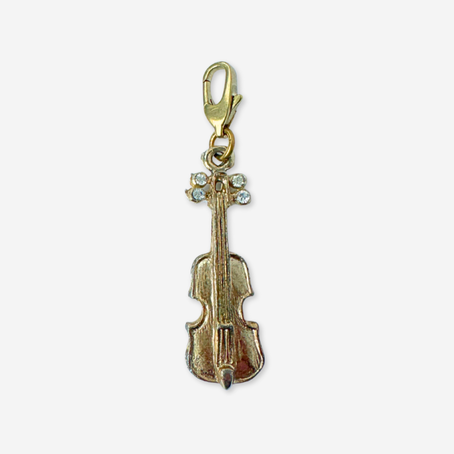 Vintage muted gold violin charm pendant
