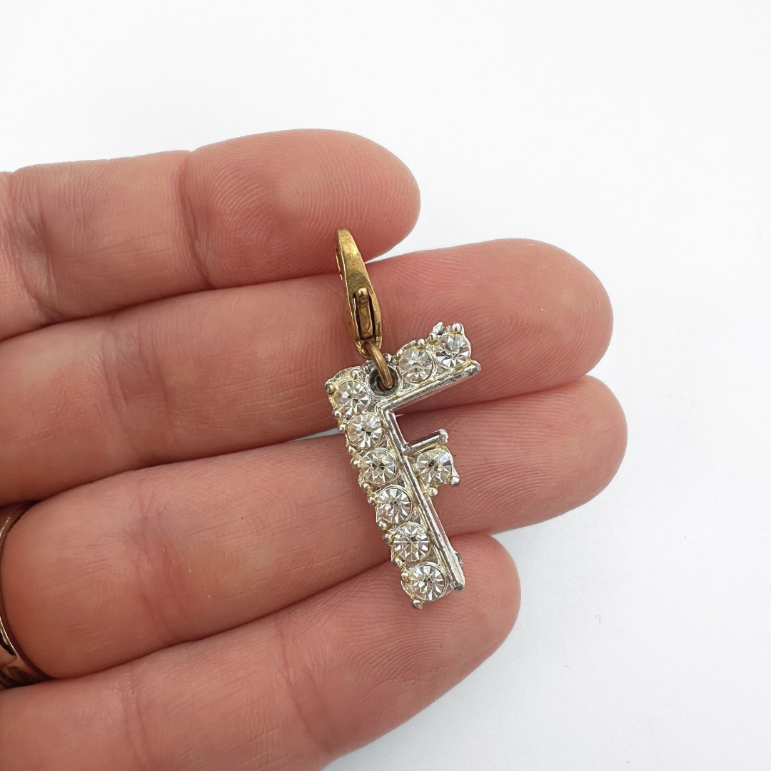 Vintage clear rhinestone letter "F" charm