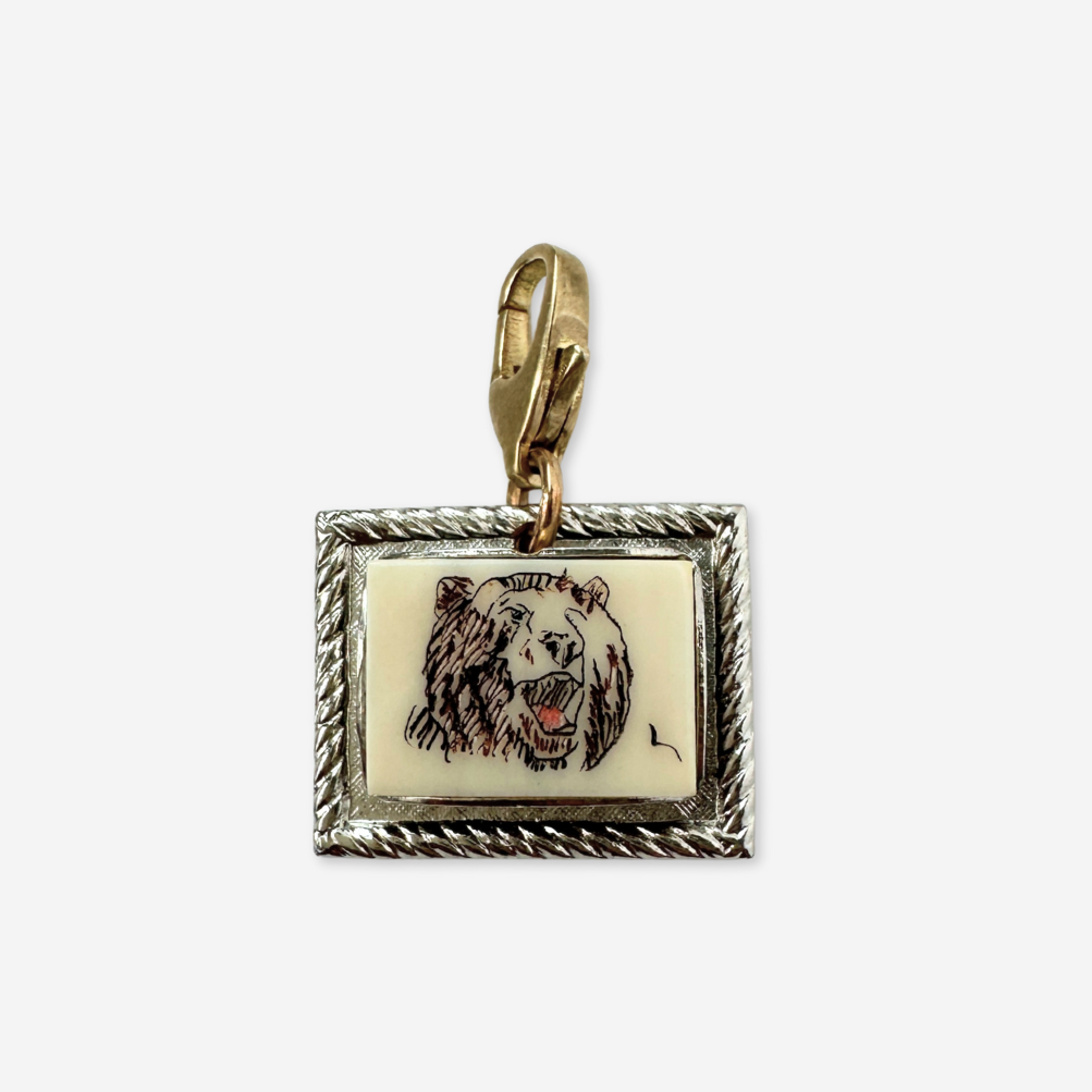 Vintage etched bear rectangular charm