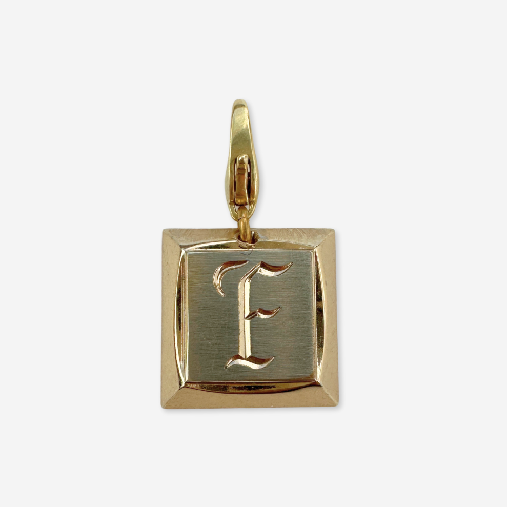 Square gold letter "F" engraved vintage cufflink charm
