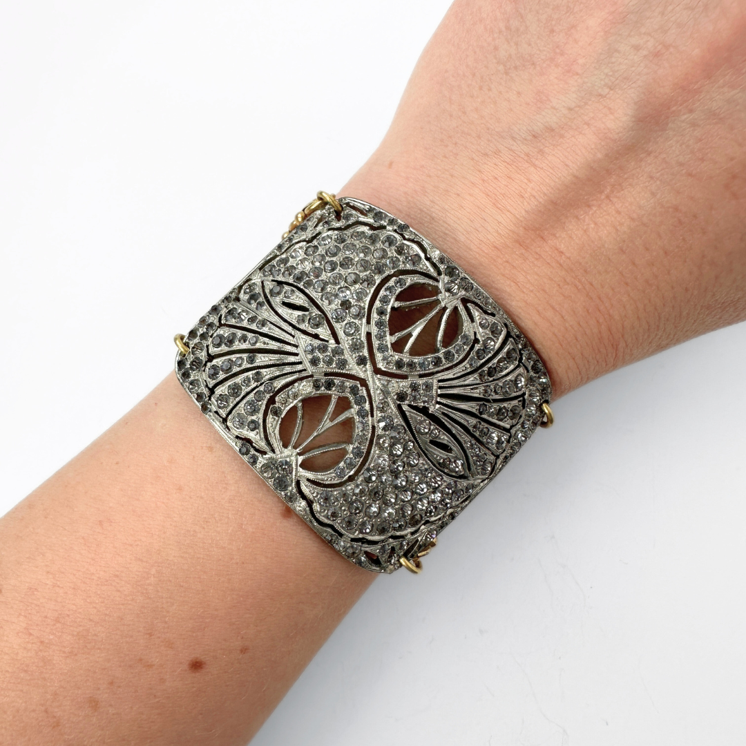 Refashioned Antique Rhinestone Shoe Buckle bracelet with brass chain