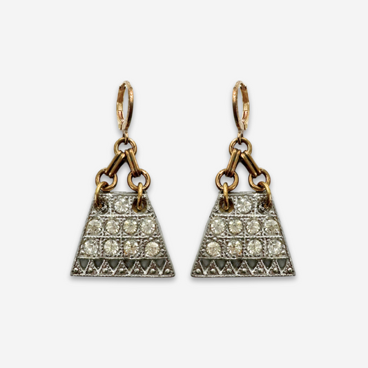 Refashioned vintage clear rhinestone silver geometric deco earrings