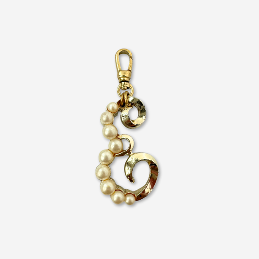 Large vintage gold and pearl cursive "E" charm