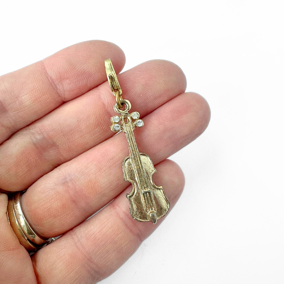 Vintage muted gold violin charm pendant