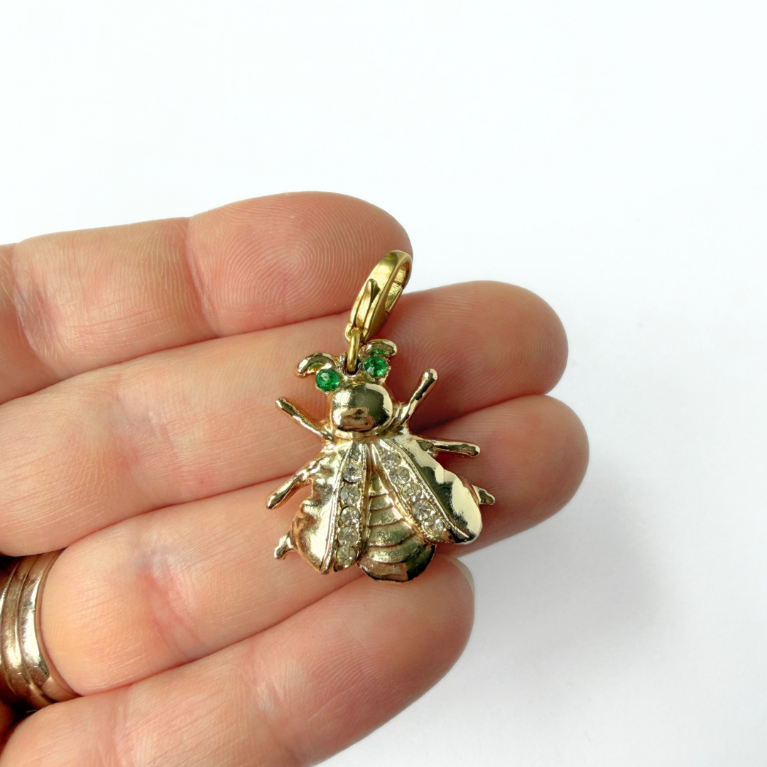 Refashioned vintage muted gold rhinestone bee charm