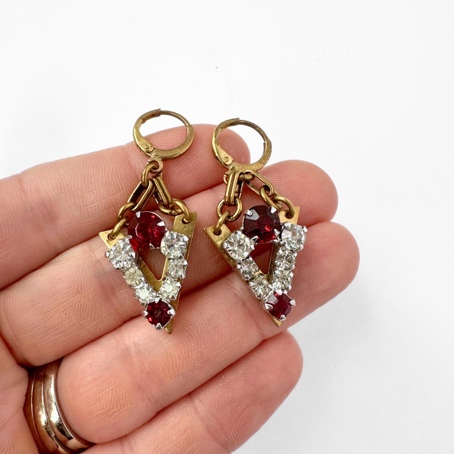 Refashioned vintage clear and red rhinestone dagger drops