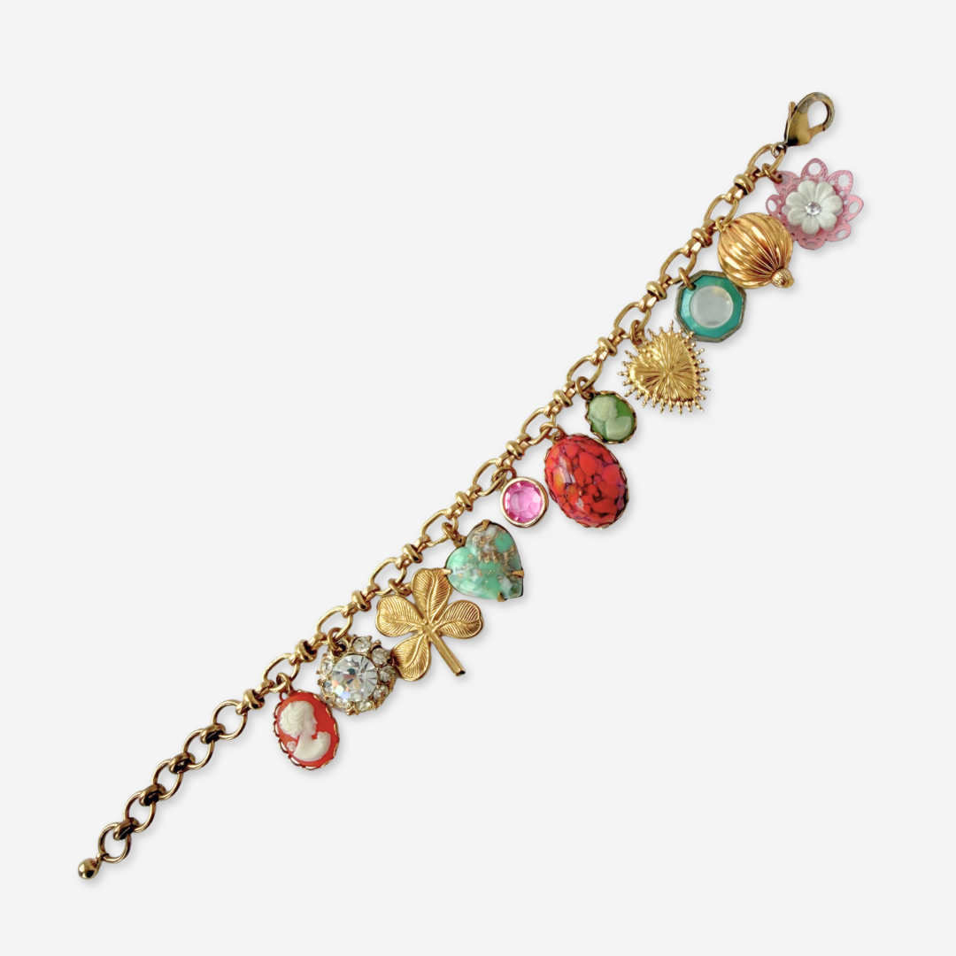 Multicolor repurposed vintage mixed charm bracelet