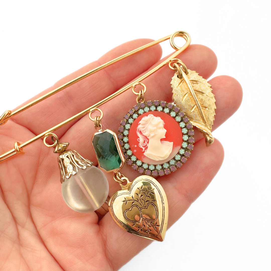 Vintage Charm Safety Pin Brooch