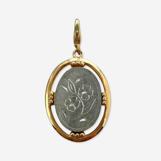 Vintage mixed metal large oval floral pendant
