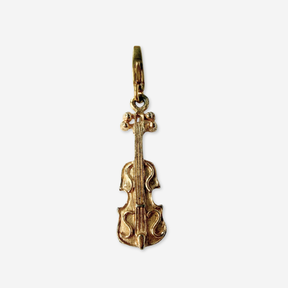 Vintage muted gold violin charm pendant
