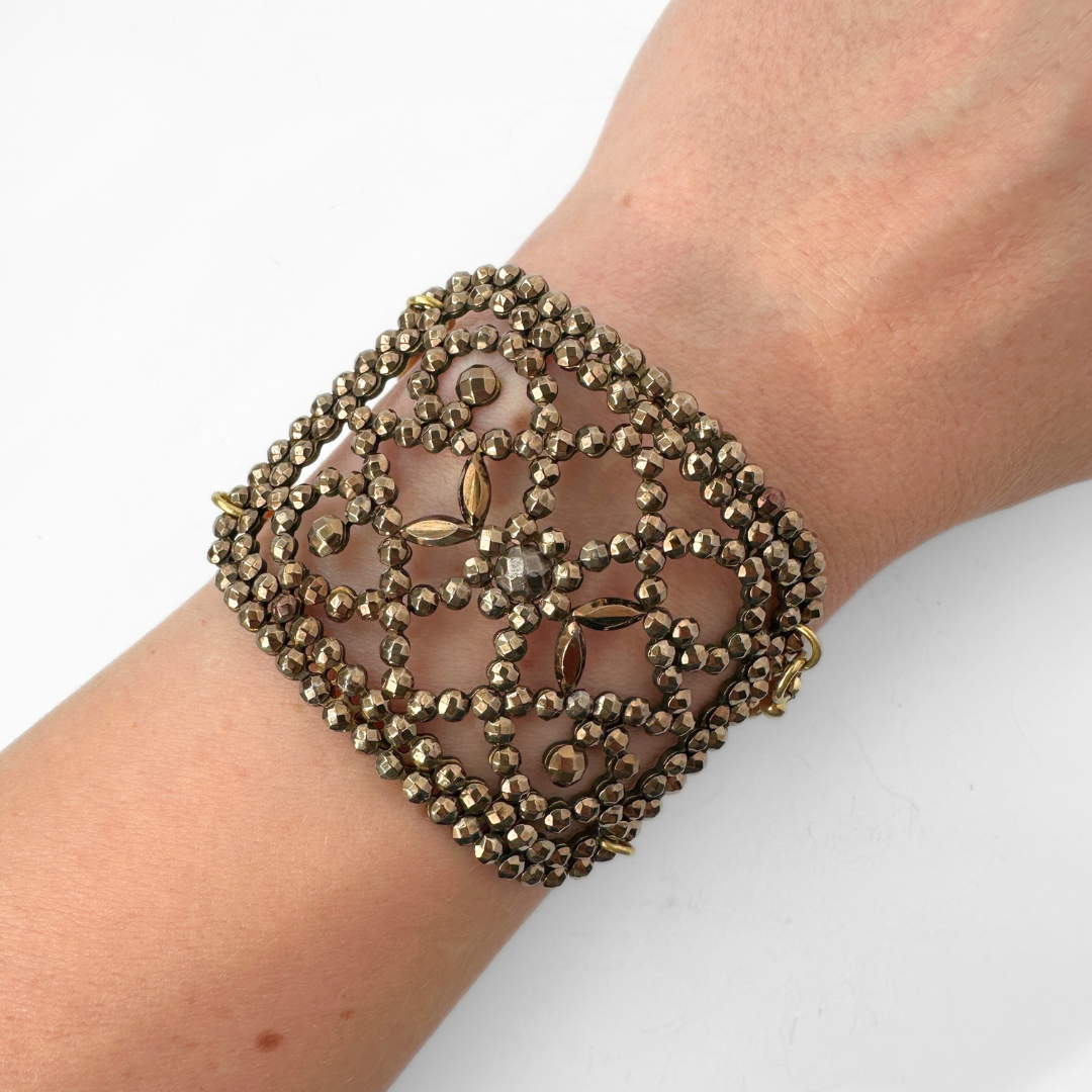 Repurposed Vintage French steel cut oval shoe buckle bracelet